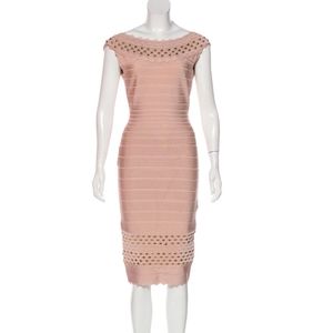 Herve Leger Ardell Beige Blush Studded Stretch Bandage Dress size M
